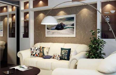 Темные обои и белая мебель